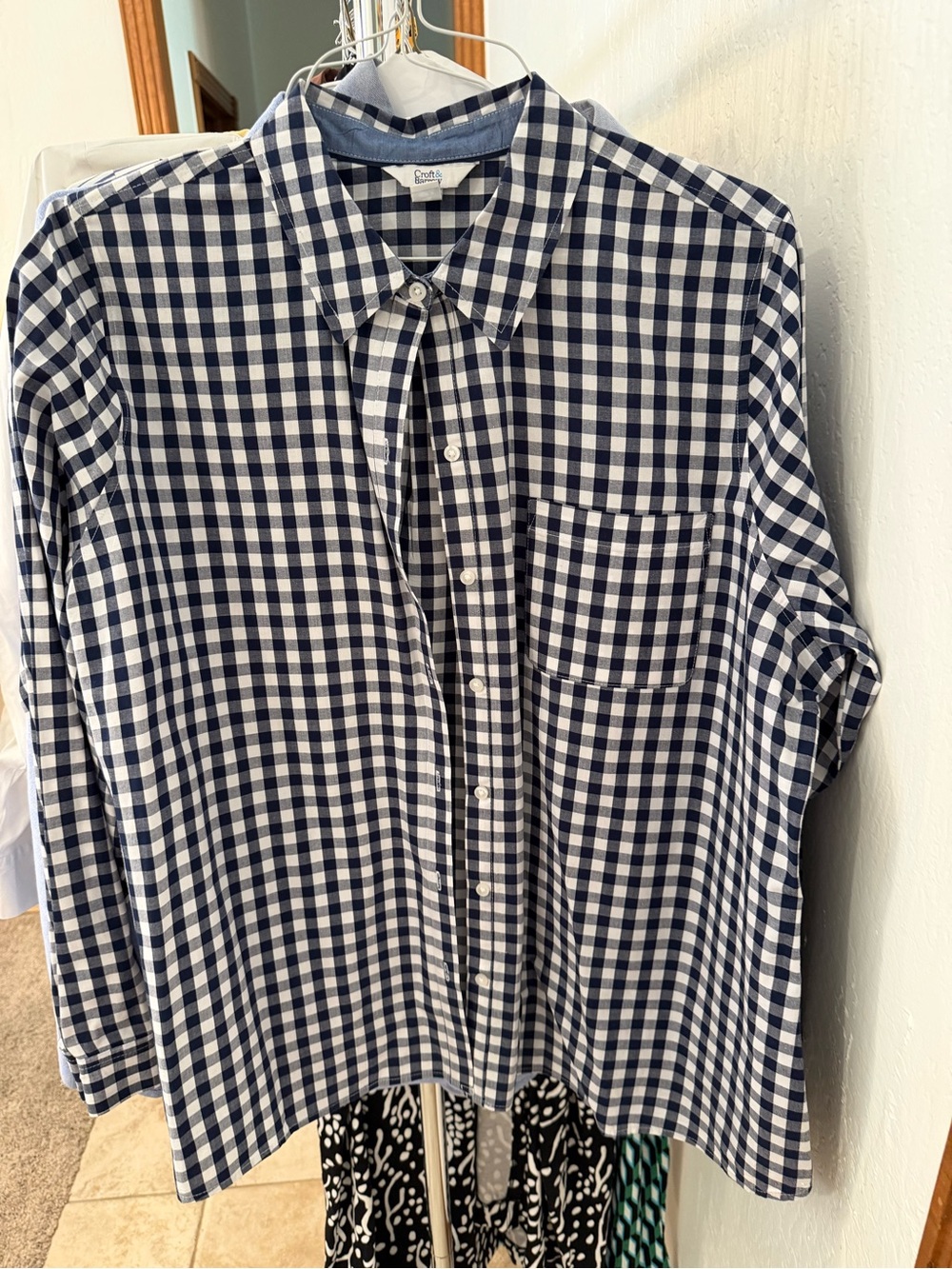 croft & barrow Navy and White Gingham Button-Down Shirt